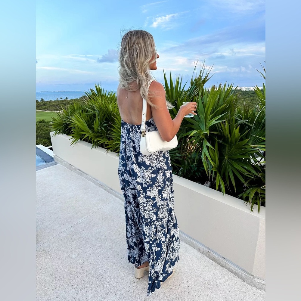 Abercrombie Low Back Tiered Maxi Dress Navy Floral